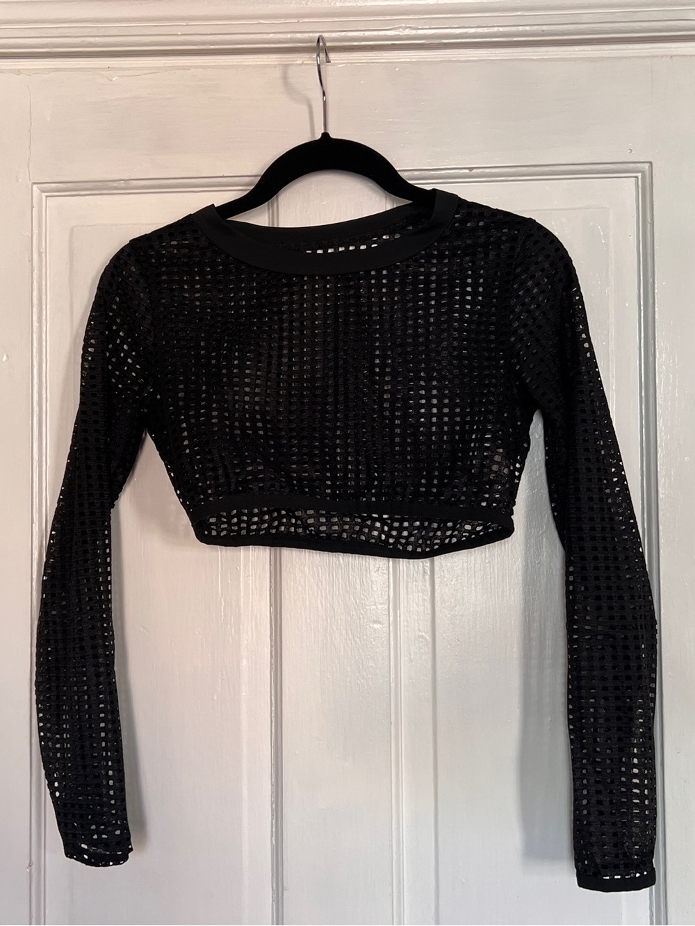 Black Mesh Long-Sleeve Crop Top